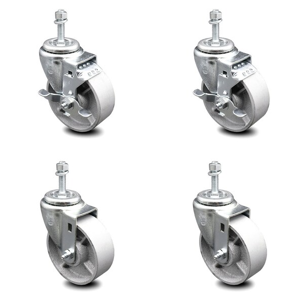 Service Caster Semi Steel Swivel TS Caster w/Roller Bearing-4" Wheel&12MM Stems-2 w/Brake, 4PK SCC-TS20S415-SSR-M1215-2-TLB-2 - main